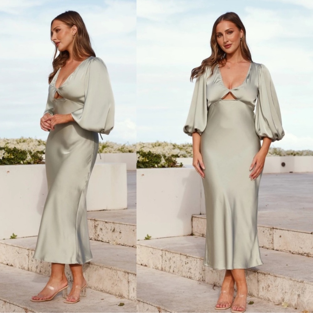 Billy J Cleo Midi Dress Olive Green NWT
